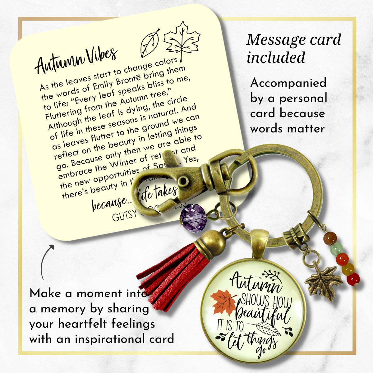 Autumn Shows Us How Beautiful It Is Keychain October Fall Season Theme Quote Jewelry Leaves Charm  Keychain - Women - Gutsy Goodness Handmade Jewelry