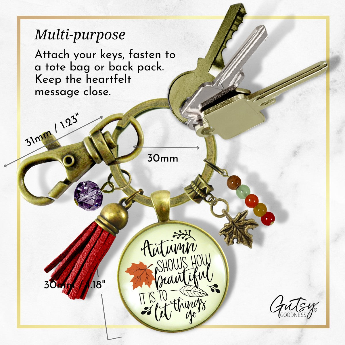 Autumn Shows Us How Beautiful It Is Keychain October Fall Season Theme Quote Jewelry Leaves Charm  Keychain - Women - Gutsy Goodness Handmade Jewelry