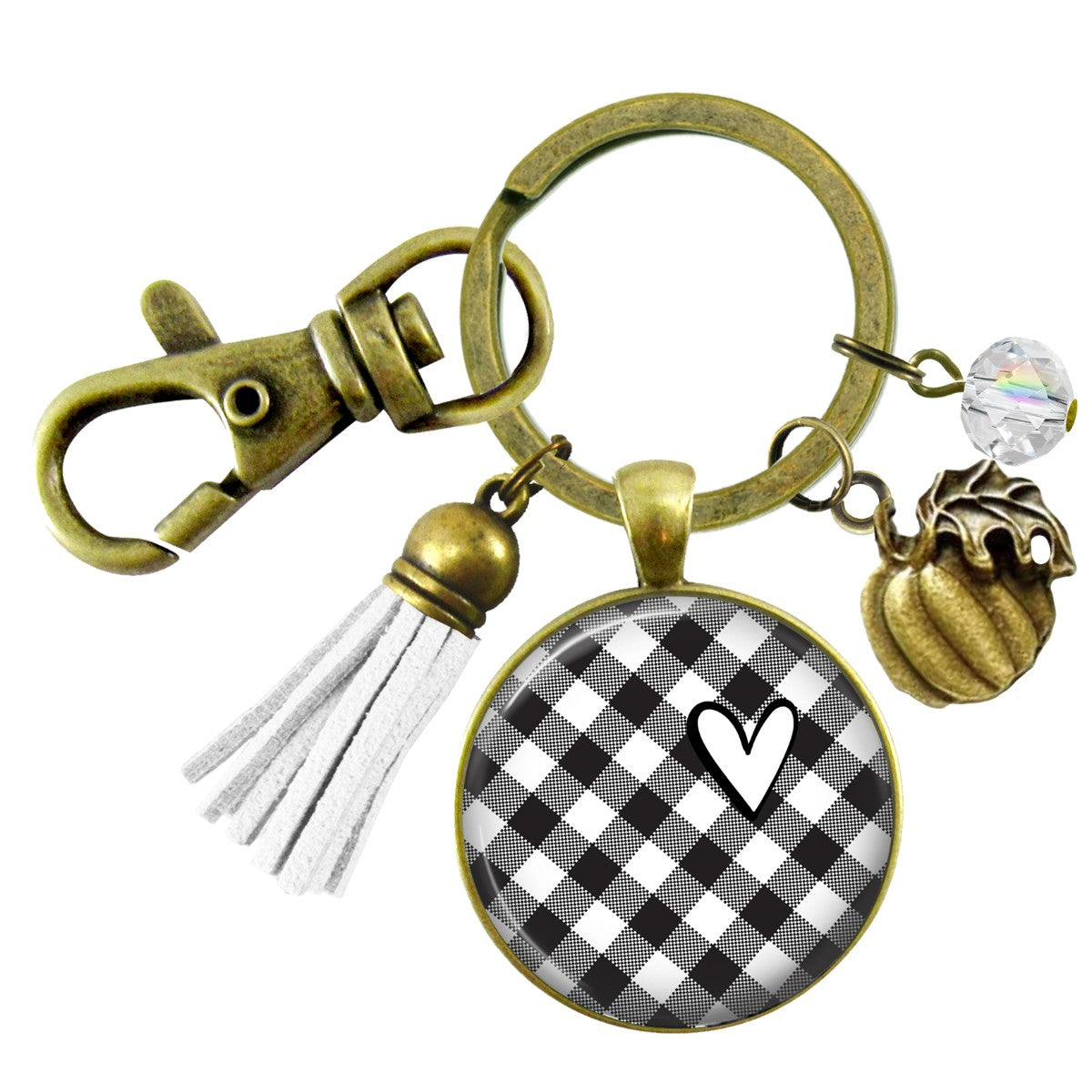Buffalo Plaid Keychain Black And White Heart Classic Vintage Style Theme Pattern Pendant Boho Theme Fashion Jewelry  Keychain - Women - Gutsy Goodness Handmade Jewelry