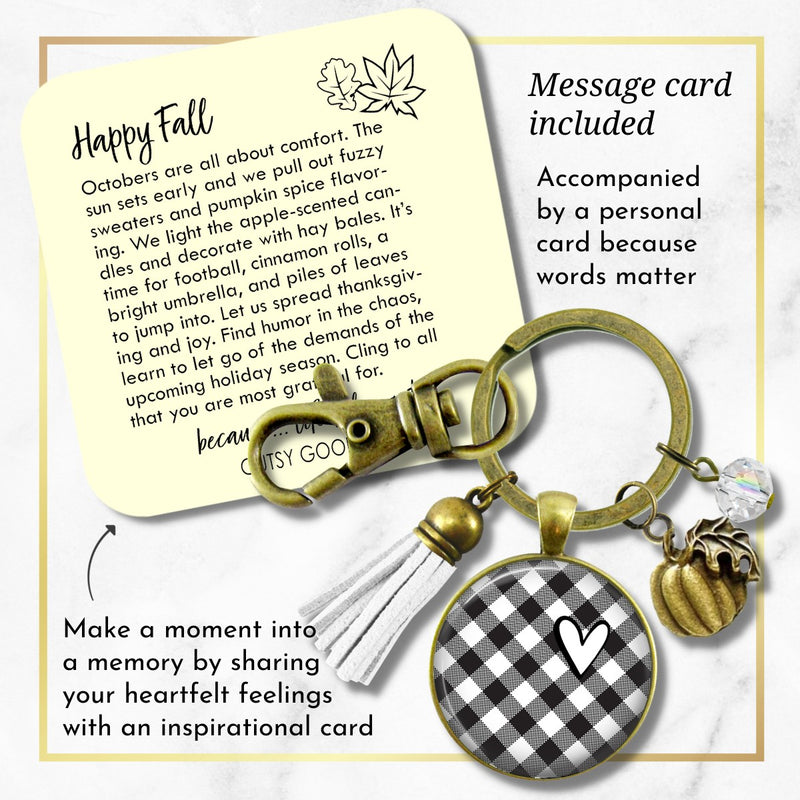 Buffalo Plaid Keychain Black And White Heart Classic Vintage Style Theme Pattern Pendant Boho Theme Fashion Jewelry  Keychain - Women - Gutsy Goodness Handmade Jewelry