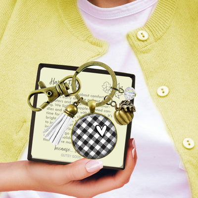 Buffalo Plaid Keychain Black And White Heart Classic Vintage Style Theme Pattern Pendant Boho Theme Fashion Jewelry  Keychain - Women - Gutsy Goodness Handmade Jewelry