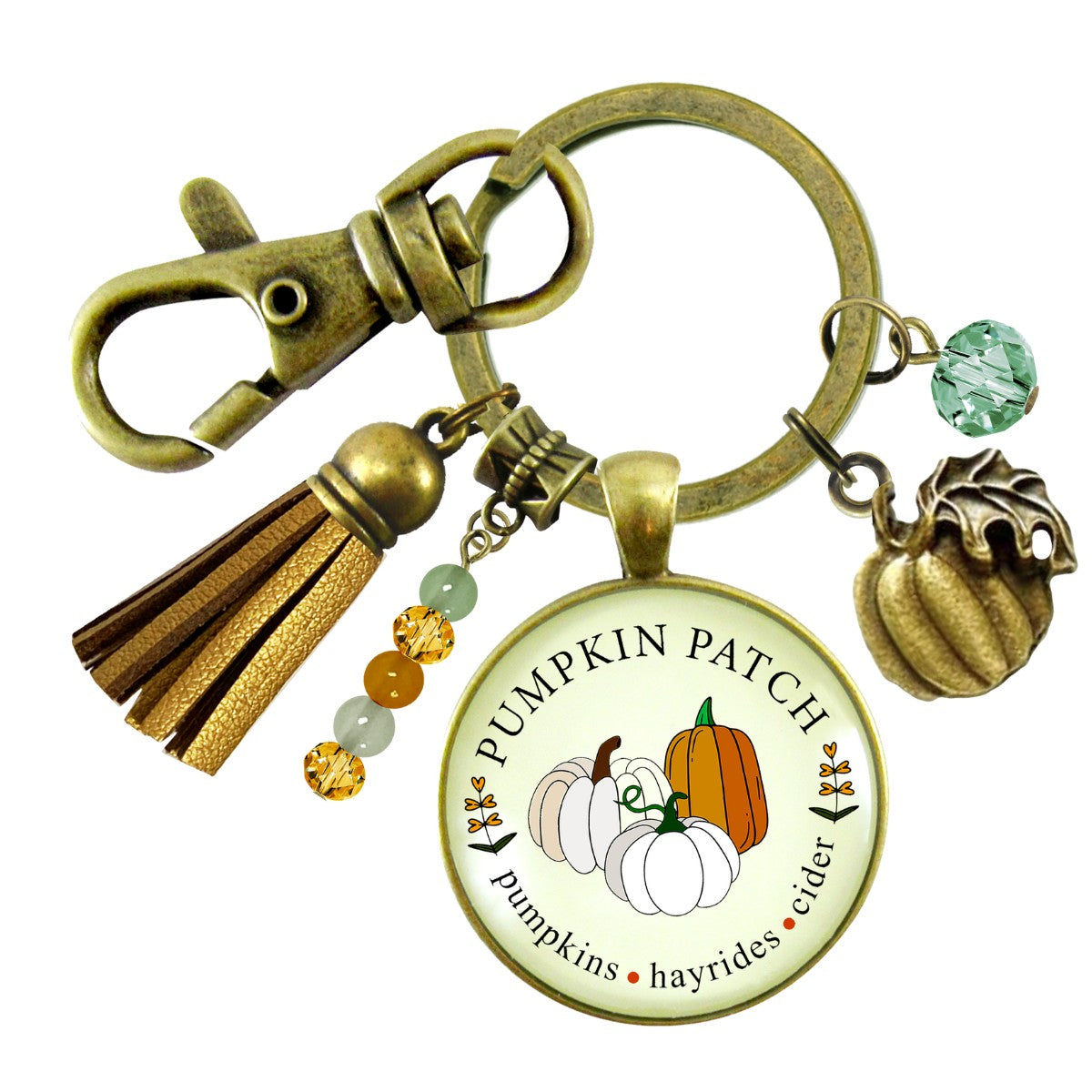 Pumpkin Patch Keychain Hayrides Cider Favorite Fall Season Autumn Theme Jewelry For Women Bronze Charm  Keychain - Women - Gutsy Goodness Handmade Jewelry