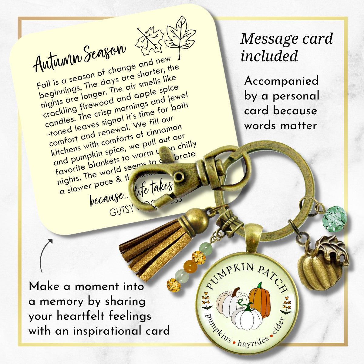 Pumpkin Patch Keychain Hayrides Cider Favorite Fall Season Autumn Theme Jewelry For Women Bronze Charm  Keychain - Women - Gutsy Goodness Handmade Jewelry