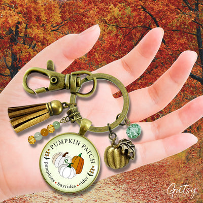 Pumpkin Patch Keychain Hayrides Cider Favorite Fall Season Autumn Theme Jewelry For Women Bronze Charm  Keychain - Women - Gutsy Goodness Handmade Jewelry
