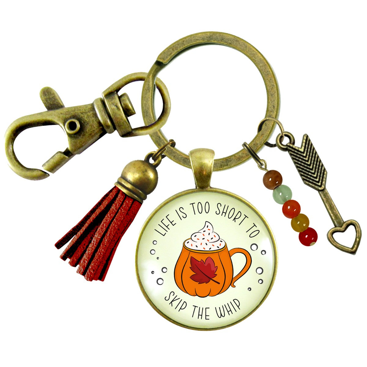 Pumpkin Spice Keychain Life is Too Short to Skip Whip Cream Autumn Quote Dessert Lover Leaf Mug Costume Fashion Jewelry For Women  Keychain - Women - Gutsy Goodness Handmade Jewelry
