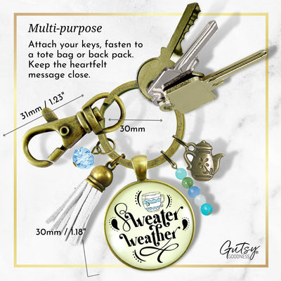Sweater Weather Fall Fashion Keychain Light Blue Mug Autumn Season Theme Quote Pendant For Women  Keychain - Women - Gutsy Goodness Handmade Jewelry