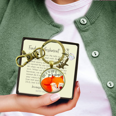 Fox Keychain Give It To God And Go To Sleep Cute Surrender Theme Quote Illustrated Pendant Faith Jewelry For Women  Keychain - Women - Gutsy Goodness Handmade Jewelry