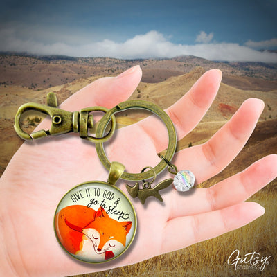 Fox Keychain Give It To God And Go To Sleep Cute Surrender Theme Quote Illustrated Pendant Faith Jewelry For Women  Keychain - Women - Gutsy Goodness Handmade Jewelry