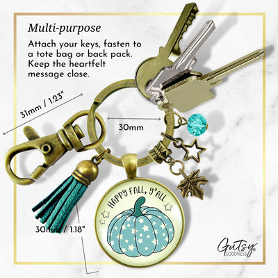 Happy Fall Y'All Keychain Teal Pumpkin Stars Autumn Fashion Costume Jewelry Message Card  Keychain - Women - Gutsy Goodness Handmade Jewelry