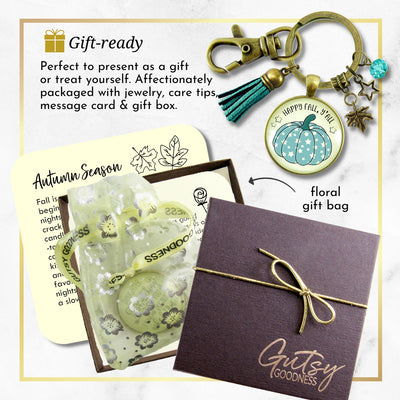Happy Fall Y'All Keychain Teal Pumpkin Stars Autumn Fashion Costume Jewelry Message Card  Keychain - Women - Gutsy Goodness Handmade Jewelry