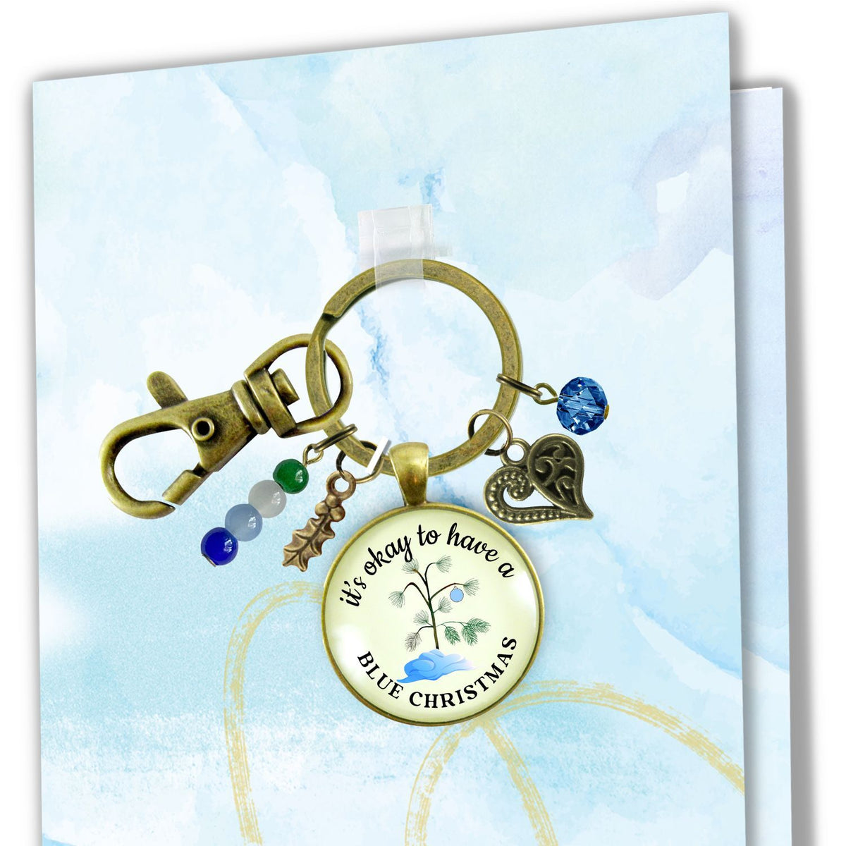 Blue Christmas Tree Keychain Handmade It's Okay Encouragement Gift Sympathy Emotional Support Jewelry