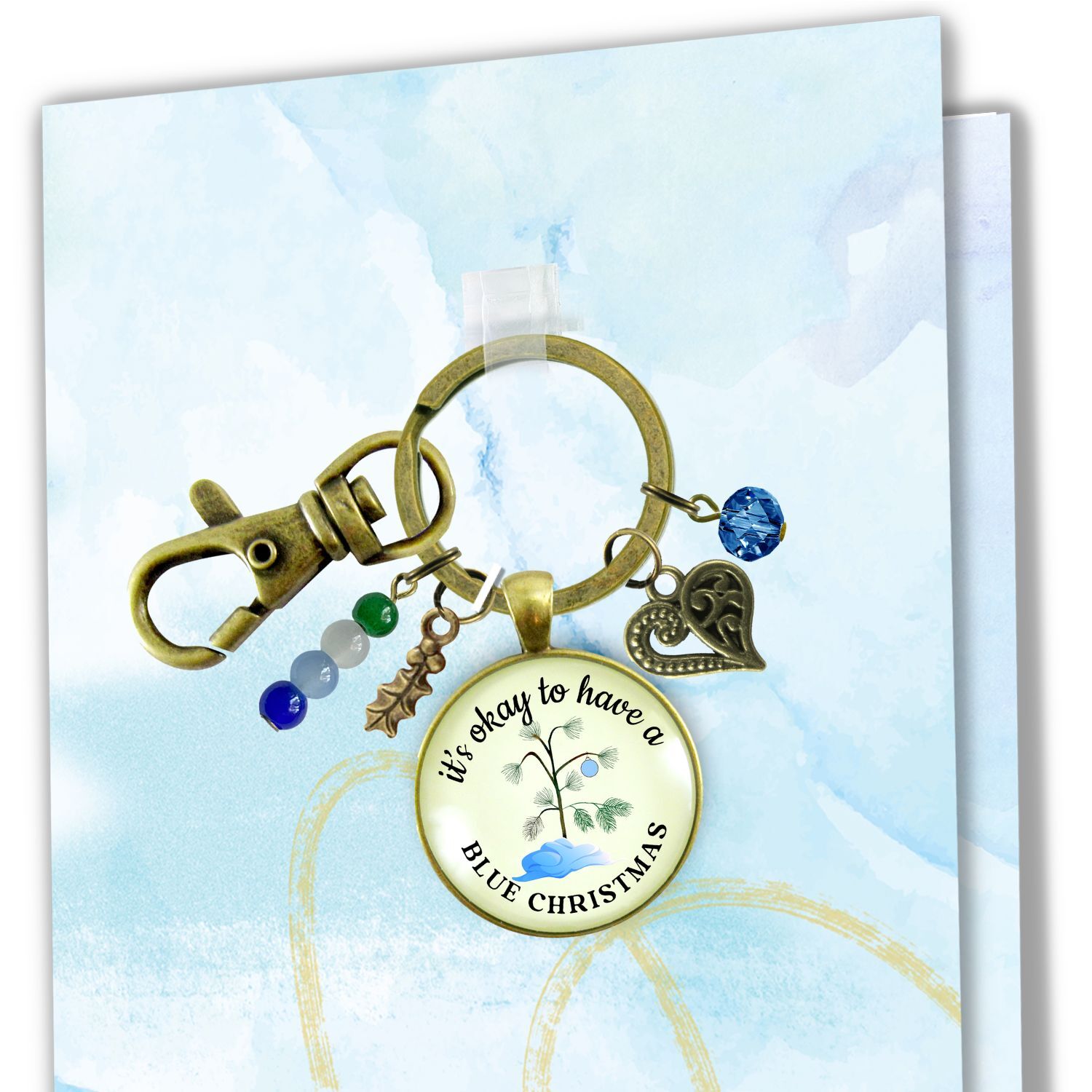 Blue Christmas Tree Keychain Handmade It's Okay Encouragement Gift Sympathy Emotional Support Jewelry