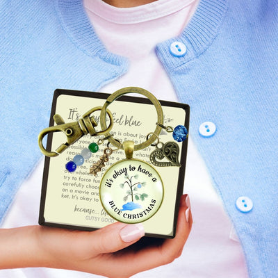 Blue Christmas Tree Keychain Handmade It's Okay Encouragement Gift Sympathy Emotional Support Jewelry   - Gutsy Goodness Handmade Jewelry