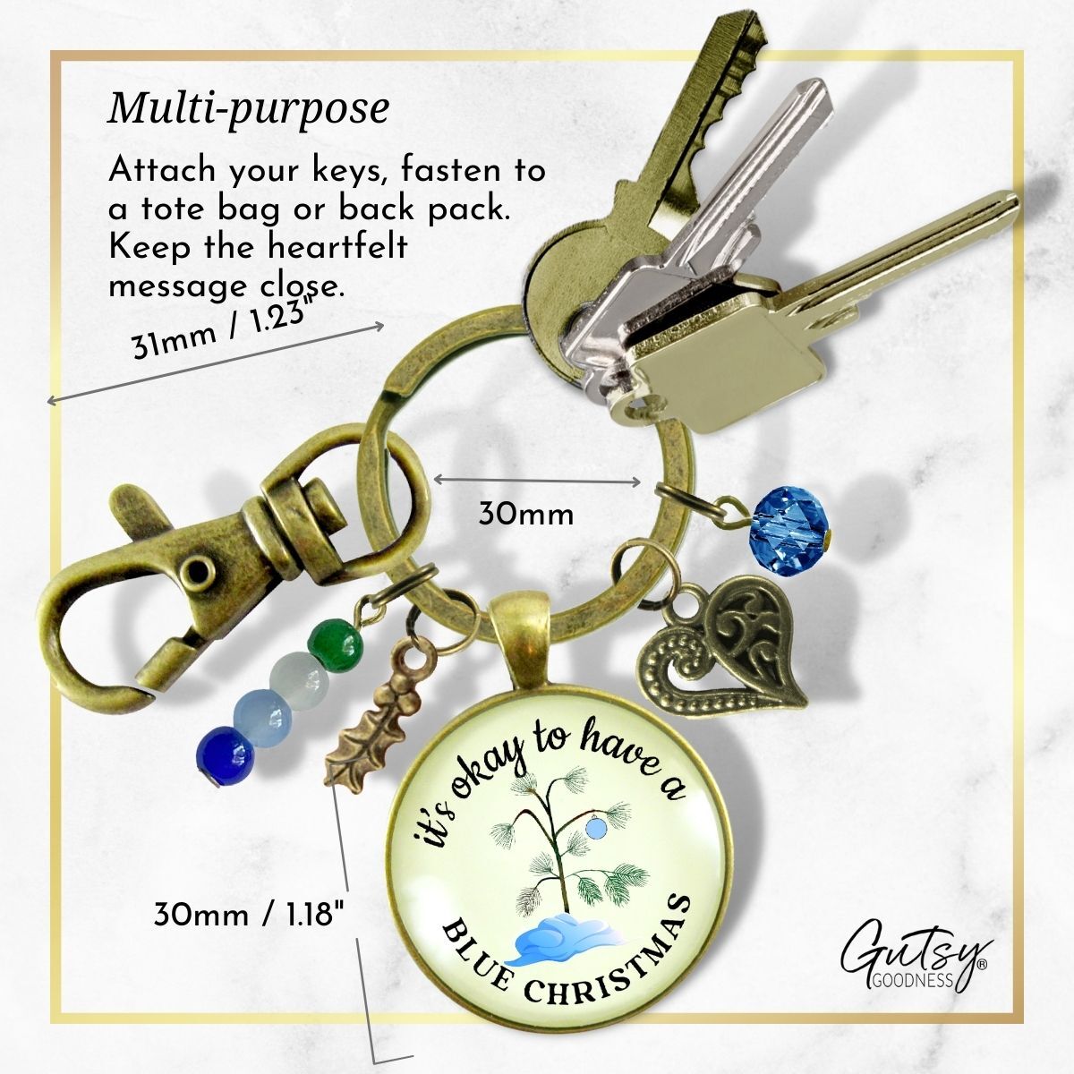 Blue Christmas Tree Keychain Handmade It's Okay Encouragement Gift Sympathy Emotional Support Jewelry