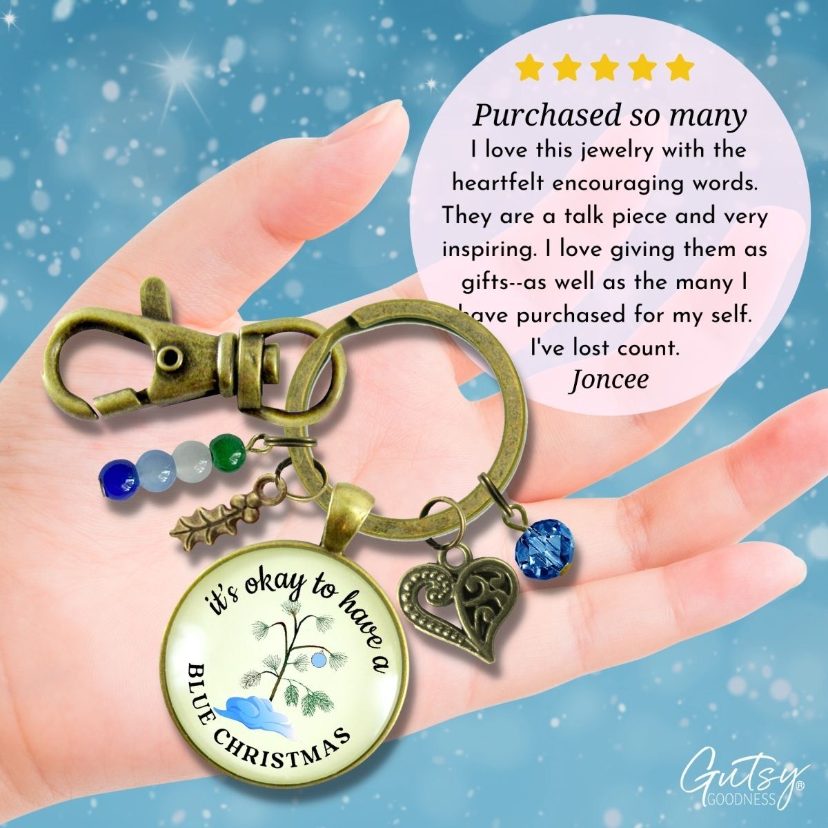 Blue Christmas Tree Keychain Handmade It's Okay Encouragement Gift Sympathy Emotional Support Jewelry