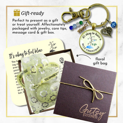 Blue Christmas Tree Keychain Handmade It's Okay Encouragement Gift Sympathy Emotional Support Jewelry   - Gutsy Goodness Handmade Jewelry