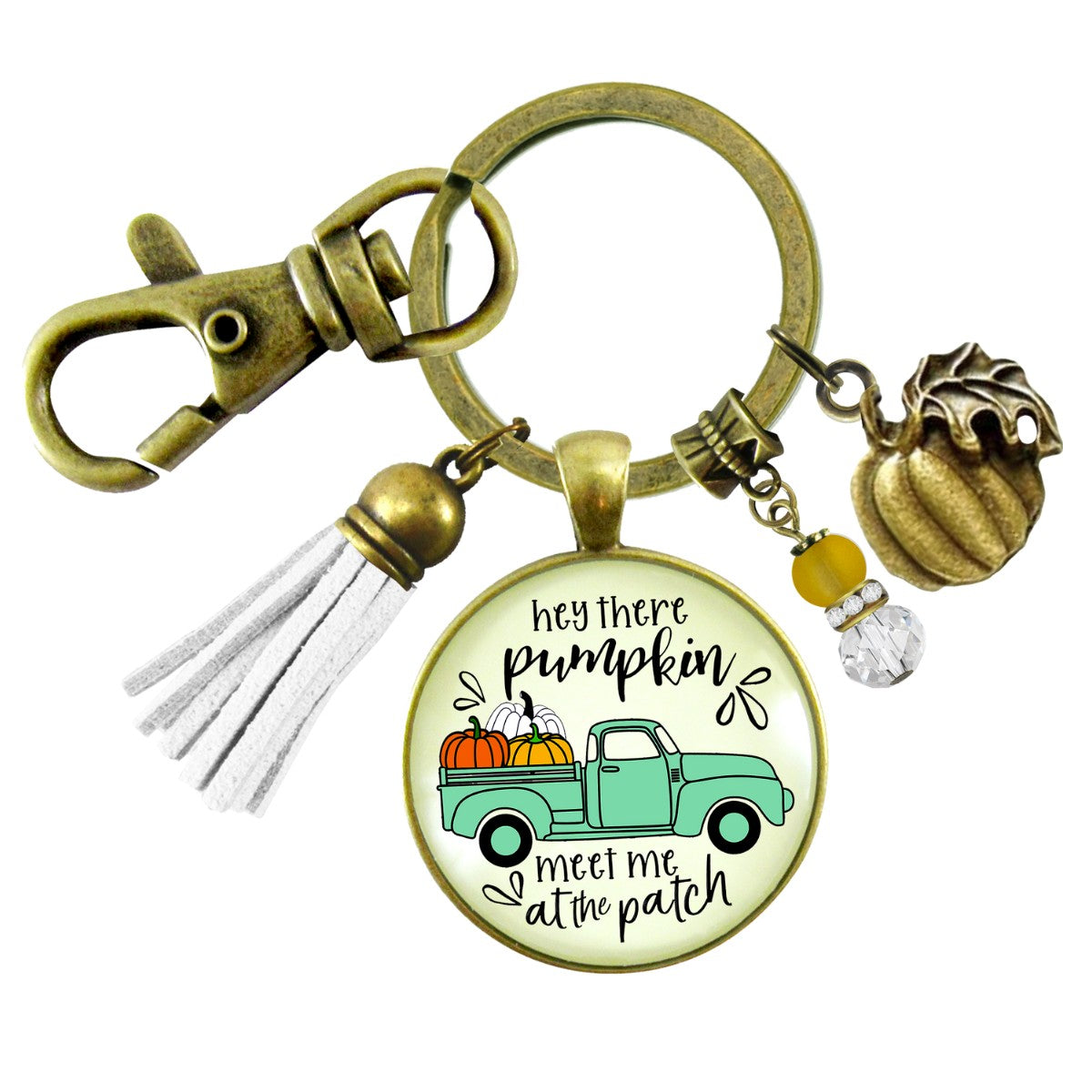Hey There Pumpkin Keychain Meet Me At The Patch Autumn Theme Jewelry October Truck Pendant For Women  Keychain - Women - Gutsy Goodness Handmade Jewelry