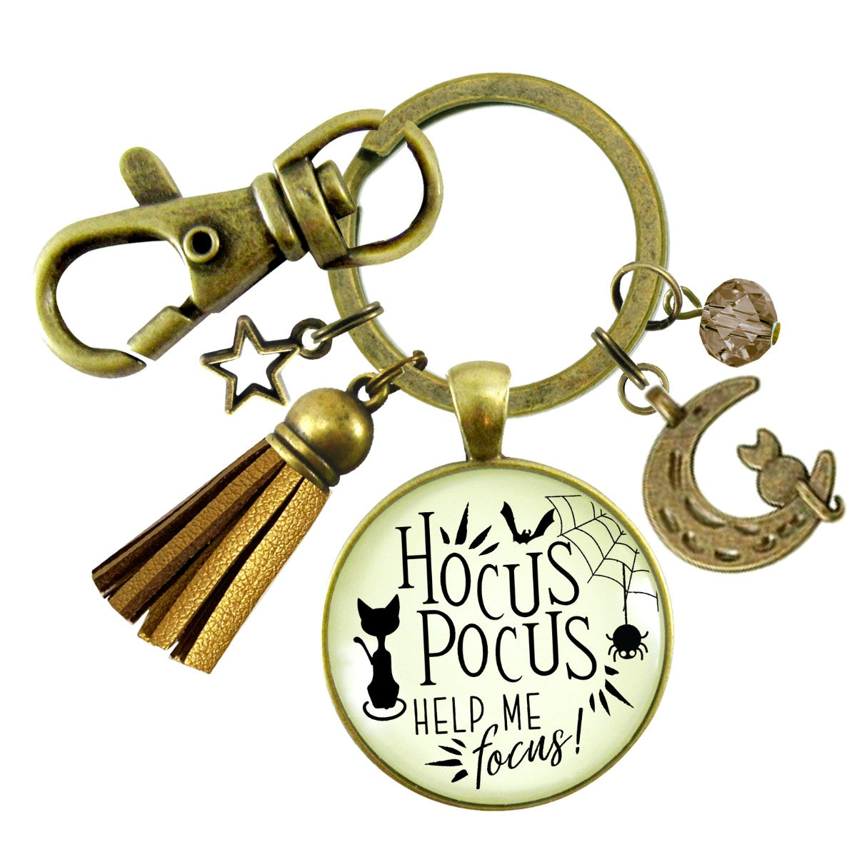 Hocus Pocus Keychain Help Me Focus Funny Halloween Spider Black Cat Jewelry for Women Costume Fashion Book Charm  Keychain - Women - Gutsy Goodness Handmade Jewelry
