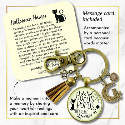 Hocus Pocus Keychain Help Me Focus Funny Halloween Spider Black Cat Jewelry for Women Costume Fashion Book Charm  Keychain - Women - Gutsy Goodness Handmade Jewelry