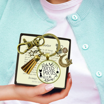 Hocus Pocus Keychain Help Me Focus Funny Halloween Spider Black Cat Jewelry for Women Costume Fashion Book Charm  Keychain - Women - Gutsy Goodness Handmade Jewelry