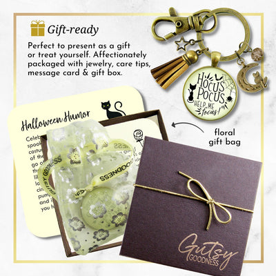 Hocus Pocus Keychain Help Me Focus Funny Halloween Spider Black Cat Jewelry for Women Costume Fashion Book Charm  Keychain - Women - Gutsy Goodness Handmade Jewelry