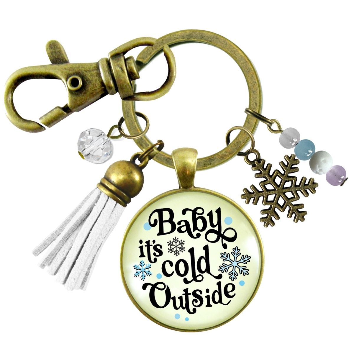 Christmas Snowflake Keychain Baby It's Cold Outside Winter Seasonal Charm Bead Jewelry For Women   - Gutsy Goodness Handmade Jewelry