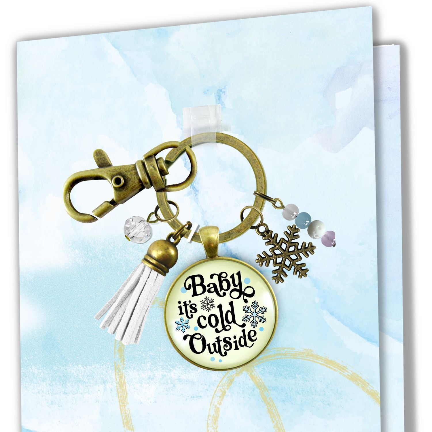 Christmas Snowflake Keychain Baby It's Cold Outside Winter Seasonal Charm Bead Jewelry For Women