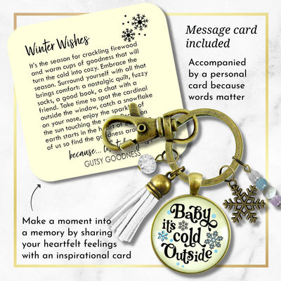 Christmas Snowflake Keychain Baby It's Cold Outside Winter Seasonal Charm Bead Jewelry For Women   - Gutsy Goodness Handmade Jewelry