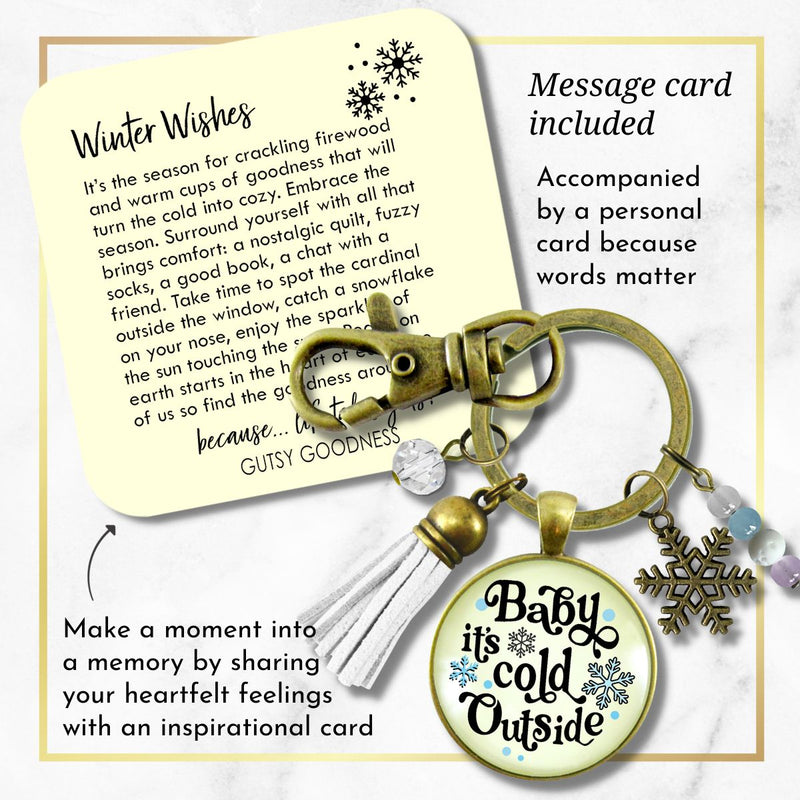 Christmas Snowflake Keychain Baby It's Cold Outside Winter Seasonal Charm Bead Jewelry For Women   - Gutsy Goodness Handmade Jewelry