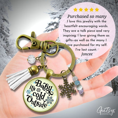 Christmas Snowflake Keychain Baby It's Cold Outside Winter Seasonal Charm Bead Jewelry For Women   - Gutsy Goodness Handmade Jewelry
