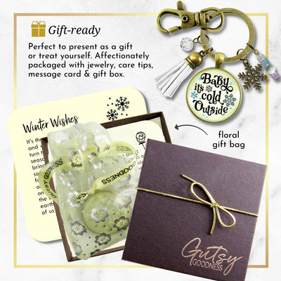 Christmas Snowflake Keychain Baby It's Cold Outside Winter Seasonal Charm Bead Jewelry For Women   - Gutsy Goodness Handmade Jewelry