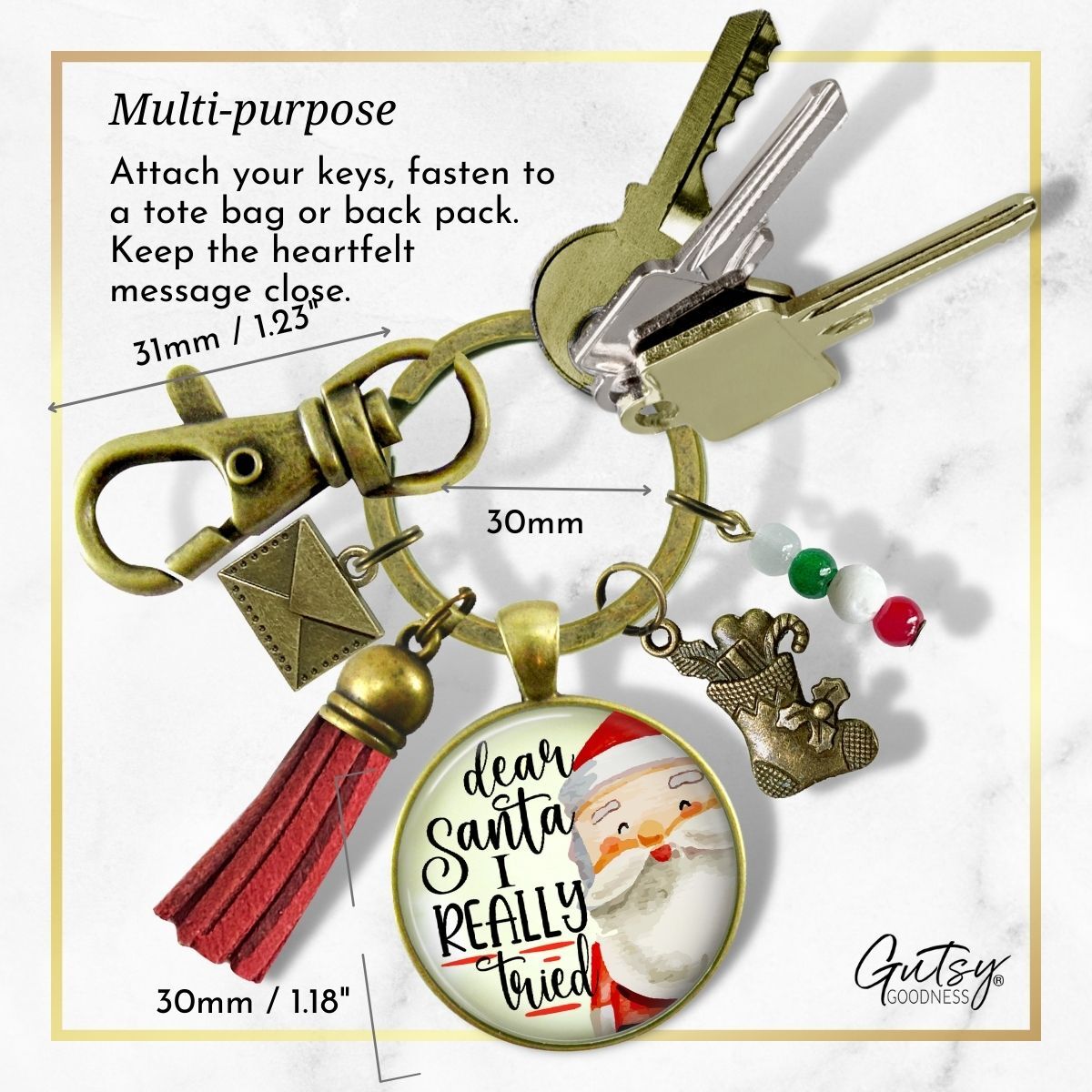 Dear Santa Keychain Funny I Tried Holiday Christmas Pendant Handmade Jewelry Letter Holly Charms