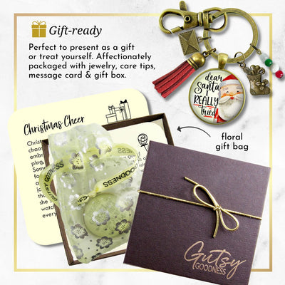 Dear Santa Keychain Funny I Tried Holiday Christmas Pendant Handmade Jewelry Letter Holly Charms   - Gutsy Goodness Handmade Jewelry