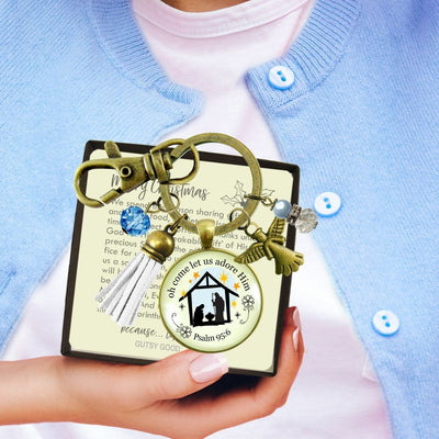 Jesus Nativity Christmas Pendant O Come Let Us Adore Him Holiday Keychain Handmade  Faith Religious Jewelry Tassel Key Ring   - Gutsy Goodness Handmade Jewelry