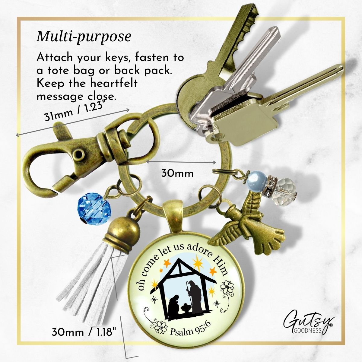 Jesus Nativity Christmas Pendant O Come Let Us Adore Him Holiday Keychain Handmade  Faith Religious Jewelry Tassel Key Ring