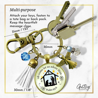 Jesus Nativity Christmas Pendant O Come Let Us Adore Him Holiday Keychain Handmade  Faith Religious Jewelry Tassel Key Ring