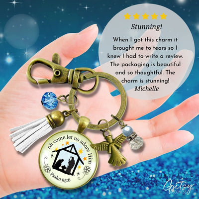 Jesus Nativity Christmas Pendant O Come Let Us Adore Him Holiday Keychain Handmade  Faith Religious Jewelry Tassel Key Ring   - Gutsy Goodness Handmade Jewelry
