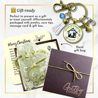 Jesus Nativity Christmas Pendant O Come Let Us Adore Him Holiday Keychain Handmade  Faith Religious Jewelry Tassel Key Ring   - Gutsy Goodness Handmade Jewelry