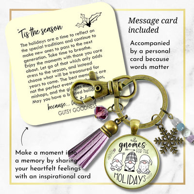 Christmas Gnome For The Holidays Gift Keychain Festive Pastel Glass Pendant Beads Jewelry Snowflake Charm Purple Tassel   - Gutsy Goodness Handmade Jewelry