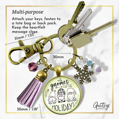 Christmas Gnome For The Holidays Gift Keychain Festive Pastel Glass Pendant Beads Jewelry Snowflake Charm Purple Tassel   - Gutsy Goodness Handmade Jewelry