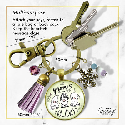 Christmas Gnome For The Holidays Gift Keychain Festive Pastel Glass Pendant Beads Jewelry Snowflake Charm Purple Tassel