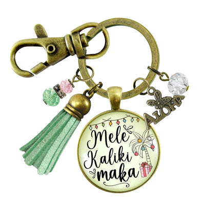 Mele Kalikimaka Christmas Hawaiian Keychain Holiday Merry Christmas Pink Green Festive Jewelry Tassel Key Ring Gift