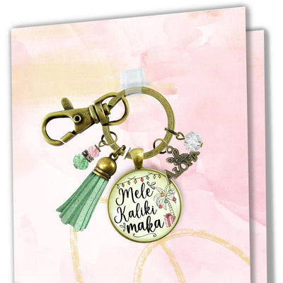 Mele Kalikimaka Christmas Hawaiian Keychain Holiday Merry Christmas Pink Green Festive Jewelry Tassel Key Ring Gift