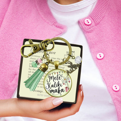 Mele Kalikimaka Christmas Hawaiian Keychain Holiday Merry Christmas Pink Green Festive Jewelry Tassel Key Ring Gift   - Gutsy Goodness Handmade Jewelry