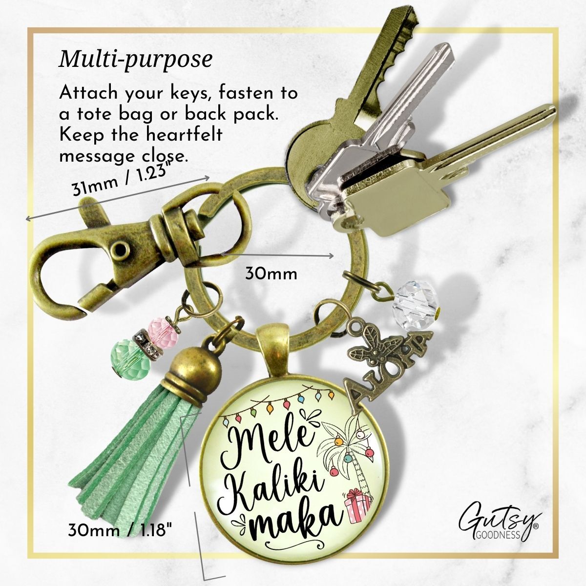 Mele Kalikimaka Christmas Hawaiian Keychain Holiday Merry Christmas Pink Green Festive Jewelry Tassel Key Ring Gift