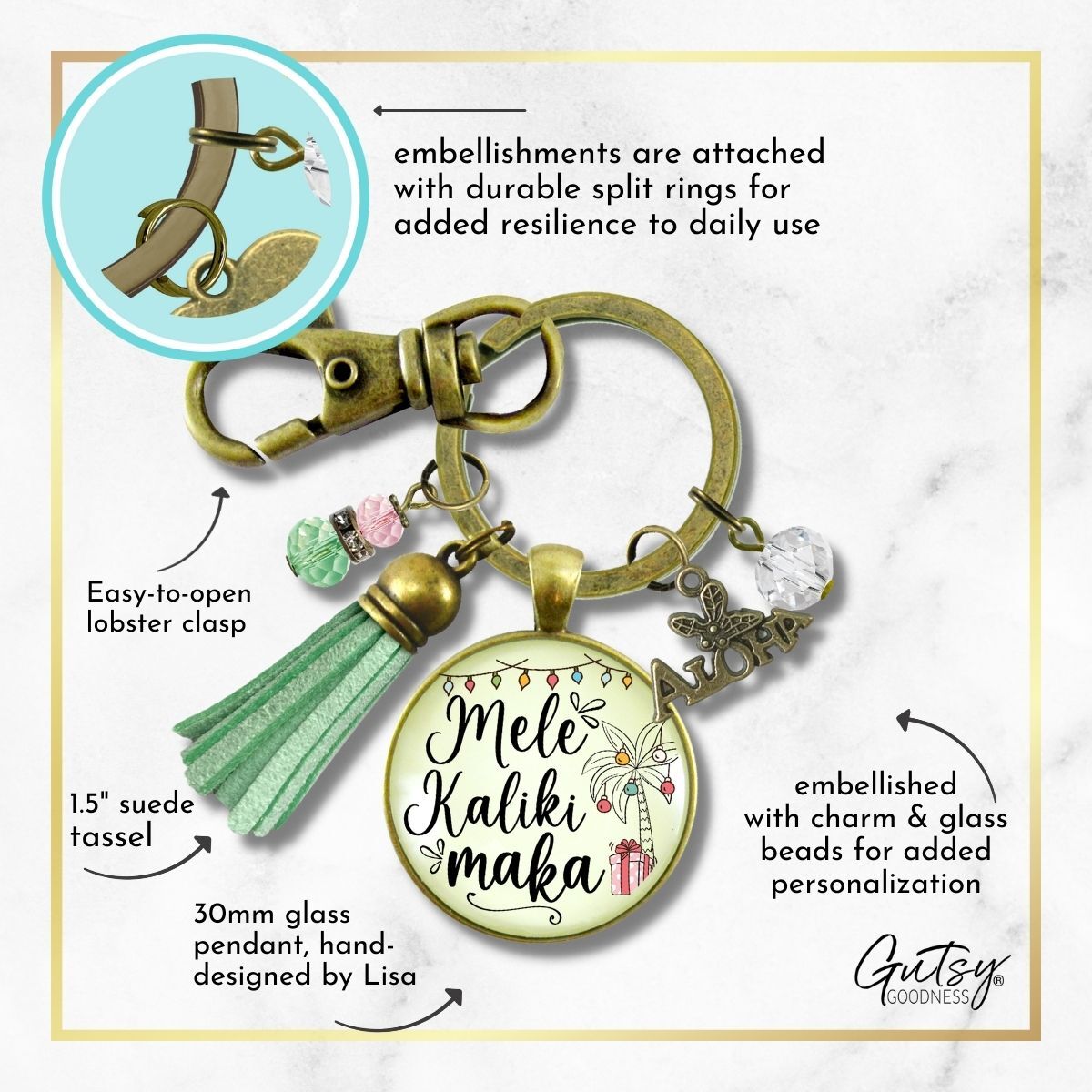 Mele Kalikimaka Christmas Hawaiian Keychain Holiday Merry Christmas Pink Green Festive Jewelry Tassel Key Ring Gift