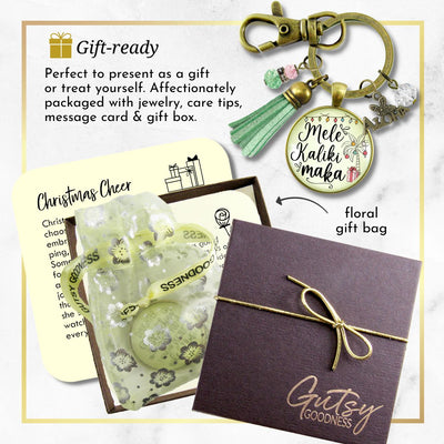 Mele Kalikimaka Christmas Hawaiian Keychain Holiday Merry Christmas Pink Green Festive Jewelry Tassel Key Ring Gift   - Gutsy Goodness Handmade Jewelry