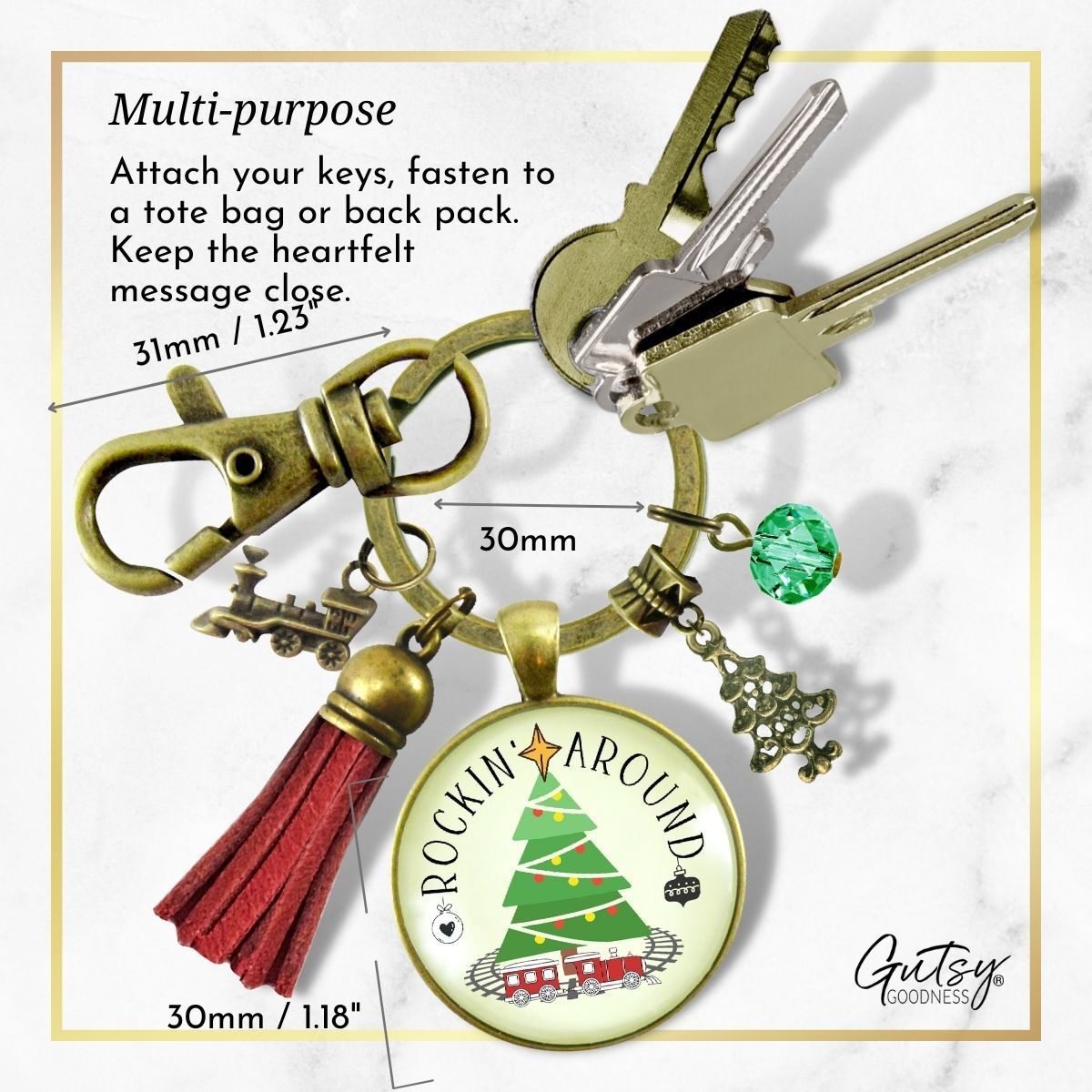 Christmas Train Holiday Tree Keychain Rocking Around Festive  Handmade Seasonal Gift Jewelry Red Tassel