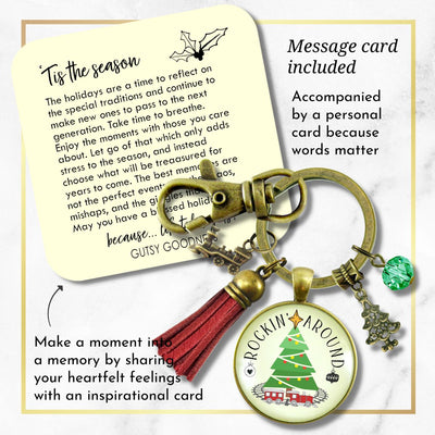 Christmas Train Holiday Tree Keychain Rocking Around Festive  Handmade Seasonal Gift Jewelry Red Tassel