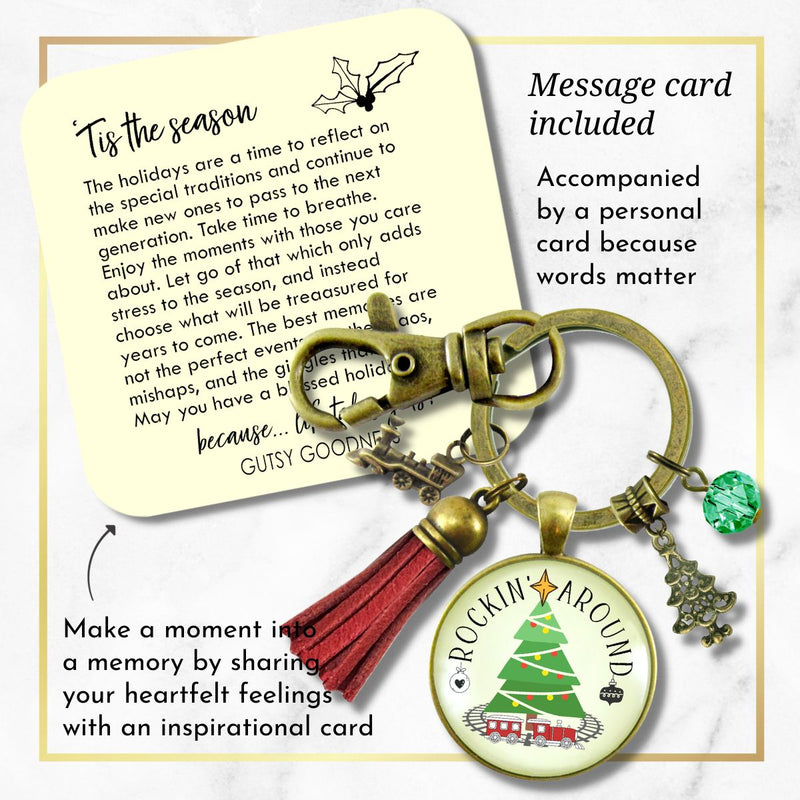 Christmas Train Holiday Tree Keychain Rocking Around Festive  Handmade Seasonal Gift Jewelry Red Tassel   - Gutsy Goodness Handmade Jewelry